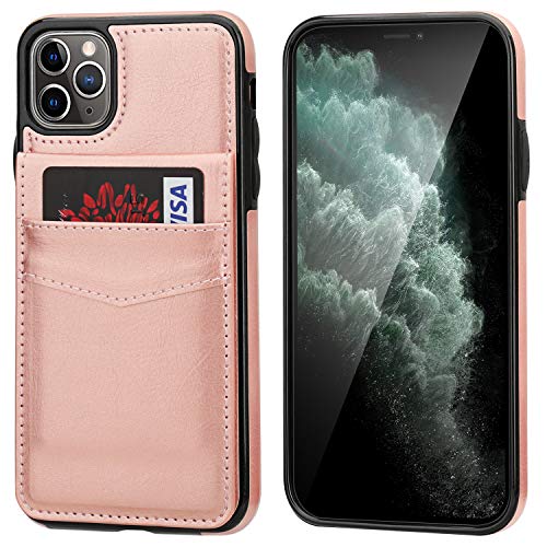 KIHUWEY for iPhone 11 Pro Max Wallet Case Card Holder Kickstand, Rose Gold | Credit Card Slots, PU Leather, Magnetic Clasp, Flip Heavy Duty Protection Cover for Men and Women - color: Rose Gold