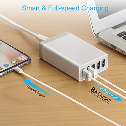 Desktop 5 Port USB Wall Charger 40W 8A, USB Hub Charging Station - color: Power Charger (5Port Hub)