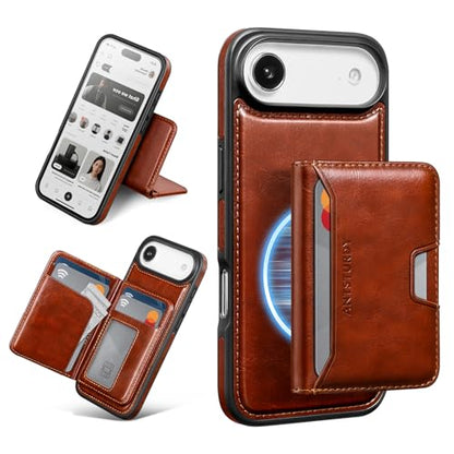 Antsturdy Compatible with MagSafe iPhone 17 Air Wallet Case,Brown | 2 in 1 Detachable Magnetic,Credit Card Holder Slots,RFID Blocking,PU Leather,Kickstand,Flip Folio Phone Cover for Men & Women - color: Brown, size: iPhone 17 Air - 6.5"