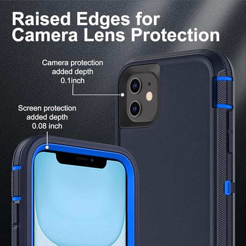 YKHJKLEC for iPhone 11 Case, Military Grade 3 in 1 Heavy Duty Shockproof/Drop Proof/Dust Proof Case with 2Pcs Tempered Glass Screen Protector (Navy Blue) - color: Navy Blue