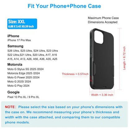 ykooe Cell Phone Pouch Nylon Belt Holster Case Compatible with iPhone 17 Pro Max, Galaxy S25/S24/S23/S22 Ultra A16 A15 A14 A13, Moto G Stylus/Power/Play, Pixel 8/7 Pro, Light Gray - XXL - color: Light Gray, size: XXL