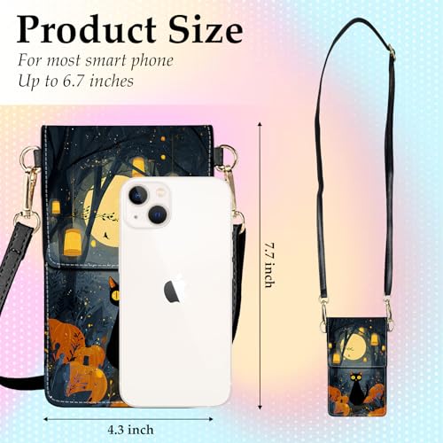 Small Crossbody Bags for Women Touchscreen Cell Phone Bag Cross Body Purses with adjustable Strap,Gifts For Teenage Girls - color: Black Cat on Halloween Night