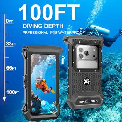 100FT/30M Gen 5 Diving Phone Case, Full Touchscreen Underwater Housing for iPhone 17-12 Pro Max & Samsung Galaxy S26 - S21, IPX8 Scuba Photo/Video Waterproof Case - color: Black_Yellow