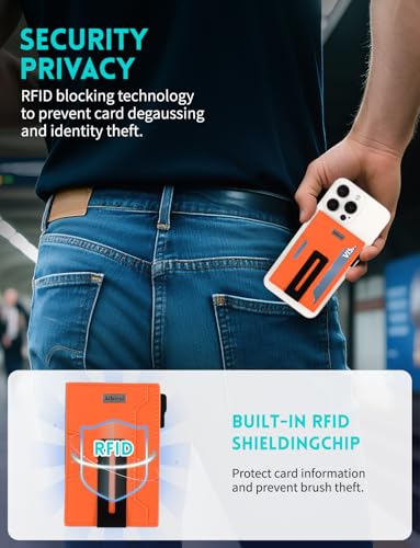 Ridge Wallets for Men,Magsafe Wallet with money clip,Pop up wallet - color: Orange