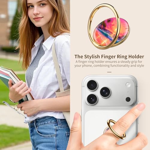 Cell Phone Ring Holder, Cute Phone Ring Grip Stand, 360°Rotation Funny Metal Kickstand Finger Grip Beautiful Beach Sun - color: Beautiful Beach Sun