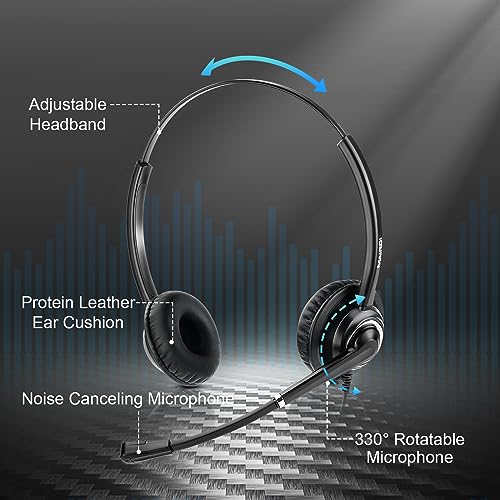 MAIRDI Telephone Headset with RJ9 Jack & 3.5mm for Multipe Devices, Office Headset with Mic Noise Canceling for Call Center, Work with Landline Deskphone Cell Phone PC Laptop