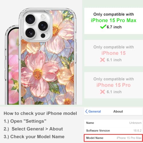 for iPhone 15 Pro Max Magnetic Case【Compatible with MagSafe】 Aesthetic Oil Painting Stained Glass Flower Design, Slim Fit Hard PC Back Shockproof Cute Clear Phone Cover, Pink - color: Pink, size: iPhone 15 Pro Max