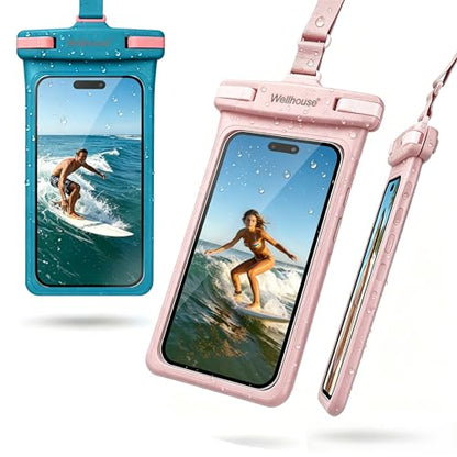 wellhouse Waterproof Phone Pouch, Waterproof Phone Case for iPhone 17 16 15 14 13 Pro Max XS Samsung, IPX8 3D Cellphone Dry Bag Beach Essentials (2 Pack - Blue & Pink7.0, 7 inch) - color: 2 Pack - Blue & Pink7.0"