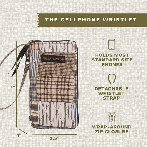 Bella Taylor Cell Phone Wristlet, Quilted Phone Wallet for Women | Lightweight, RFID blocking, phone pocket, built-in wallet, card organizer, coin pocket, secure zipper, quality construction - color: Ashmont