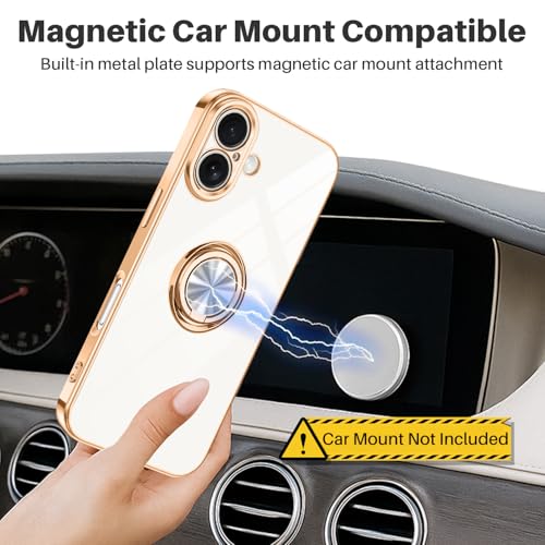 Dinick White for iPhone 16 Case with Ring Holder Kickstand - color: White, size: 6.1'' iPhone 16