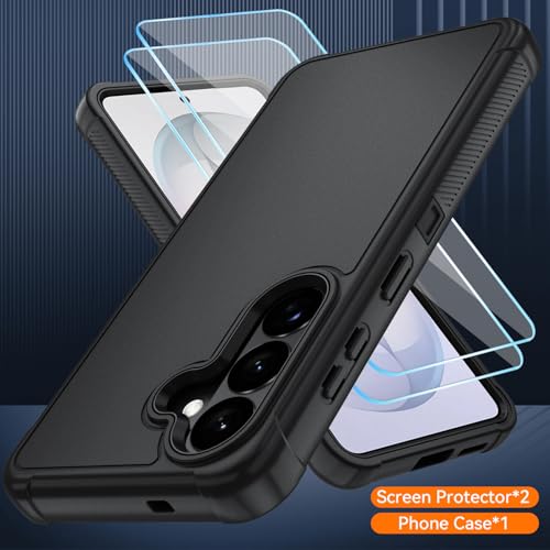 for Samsung Galaxy S26 Case with HD Screen Protector, 3-Layer Military Grade Shockproof Full Body Protection, Heavy Duty Hybrid Protective Phone Cover(Black/Black) - color: Black/Black