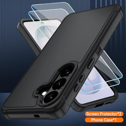 for Samsung Galaxy S26 Case with HD Screen Protector, 3-Layer Military Grade Shockproof Full Body Protection, Heavy Duty Hybrid Protective Phone Cover(Black/Black) - color: Black/Black