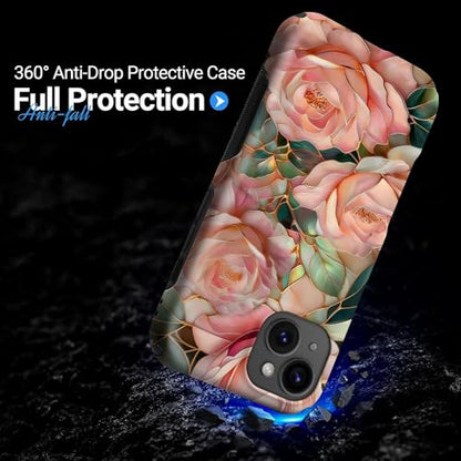 Case for iPhone 15 | Anti-Slip Side Handle| Bold Protective Design | Compatible with MagSafe | Stained Glass Pink Flower | - color: Stained Glass Pink Flower, size: iPhone 15