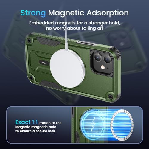 Caka for iPhone 11 Case, iPhone 11 Phone Case with Stand Green | Compatible with MagSafe, Built-in Hidden Kickstand, Solid Protective Dual-layer TPU+PC Shockproof Magnetic Phone Cover - color: Green