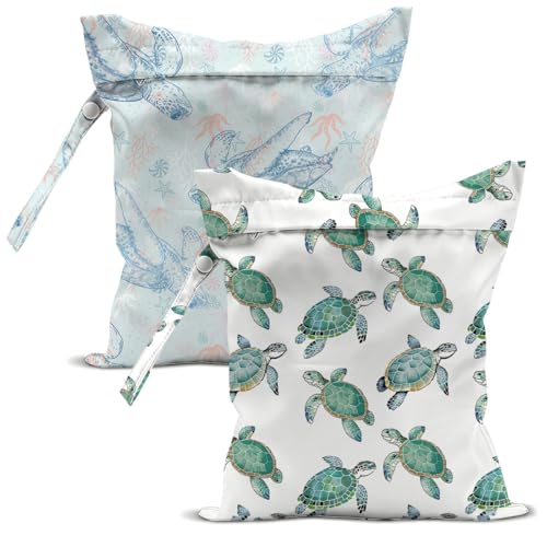 2-Pack Reusable Waterproof Wet Bags, Double Turtle Printed Wet Dry Bag, Multifunctional Waterproof Pouch for Beach Pool Gym Daily Use - color: Turtle9