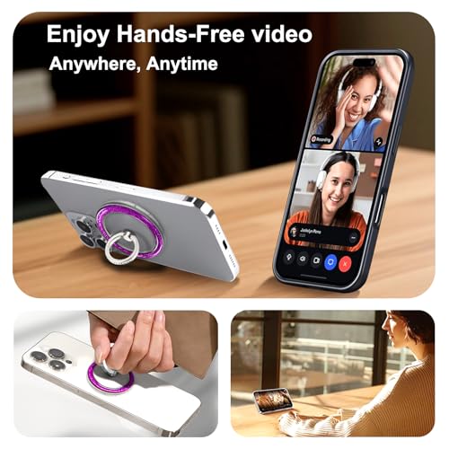 Transparent Shiny Magnetic Phone Ring Holder,360° Rotatable Removable Phone Grip,Clear Purple Sparkle Diamond Stylish Design Compatible with All Phones & Tablets - color: Clear Purple