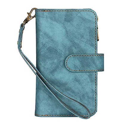 iCoverCase for iPhone 12 Mini Wallet Case with Card Holder and Wrist Strap, PU Leather Kickstand Card Slots Zipper Pocket Magnetic [Detachable] Flip Cover Case 5.4 Inch (Blue) - color: Blue