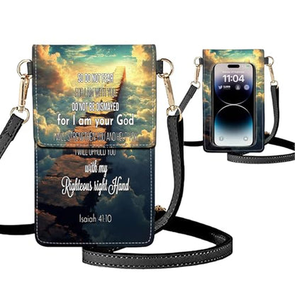 Small Crossbody Bags for Women Touchscreen Cell Phone Bag Cross Body Purses with adjustable Strap,Gifts For Teenage Girls - color: Scripture Isaiah 41:10