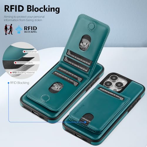 Shieldtop Compatible with MagSafe iPhone 16 Pro Wallet Case,Blue Green | 2 in 1 Detachable Magnetic,Credit Card Holder Slots,RFID Blocking,PU Leather,Kickstand,Flip Folio Phone Cover for Men & Women - color: Blue Green, size: iPhone 16 Pro 6.3"
