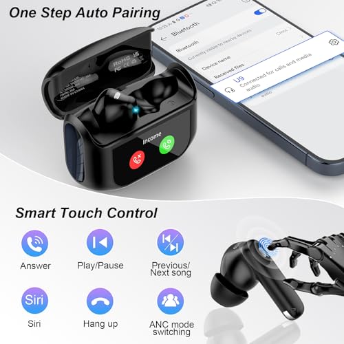 Wireless Earbuds, Bluetooth 5.4 Headphones Multi-Function Touch Screen