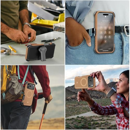 M MYBAT PRO for iPhone 17 Pro Case with Belt Clip Holster,[Compatible with Magsafe] w/Screen Protector,Anti-Drop,Shockproof,w 360°Rotating Kickstand,Heavy Duty Protection (Brown) - color: Brown