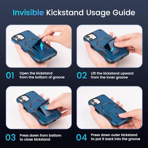 Caka for iPhone 11 Case, iPhone 11 Phone Case with Stand Blue | Compatible with MagSafe, Built-in Hidden Kickstand, Solid Protective Dual-layer TPU+PC Shockproof Magnetic Phone Cover - color: Blue