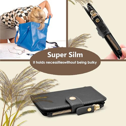M-Plateau RFID Blocking Keychain Wallet With Leather Wrist Strap | Keychain Wristlet, Womens Card Holder with Zipper Coin Pocket and ID Window(Black) - color: Black