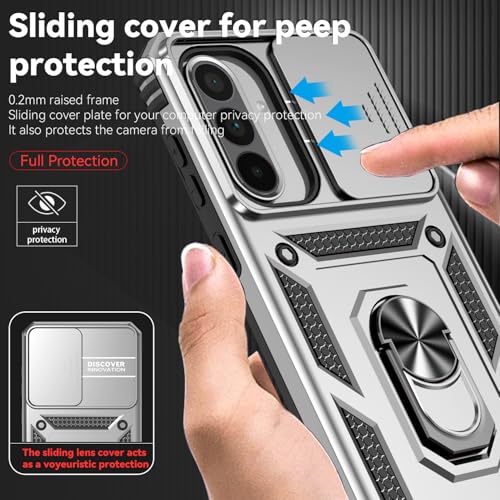 for Samsung Galaxy A36 5G Case with Slide Camera Cover HD Screen Protector [Military Grade 16ft. Drop Tested] Magnetic Ring Holder Kickstand Protective Phone Case for Galaxy A36 5G 2025, Silver - color: Silver w/ Slide Camera 2nd gen. Military Grade