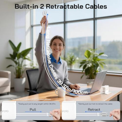 50W Retractable Wall Charger with Dual Cables, Retractable Phone Charger - size: Type-C+Type-C Cables