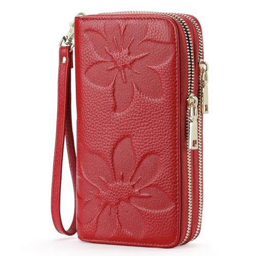 GOIACII Women's Wallet RFID Blocking Leather Wristlet - color: A05 Red
