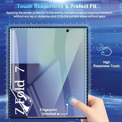 [2Set 6PCS] Screen Protector Compatible with Galaxy Z Fold 7 5G - 2 Inner TPU Film + 2 Outer Tempered Glass + 2 Camera Lens Protectors with Positional Mouting Frame, Bubble Free