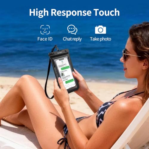 Waterproof Phone Pouch Floating 2 Pack, IP68 Waterproof Phone Case with Lanyard for iPhone 17 16 15 Pro Max, Galaxy S26 Ultra, Touch Screen, Cell Phone Dry Bag for Beach Cruise Essentials, Up to 8.5" - color: Black + Pink