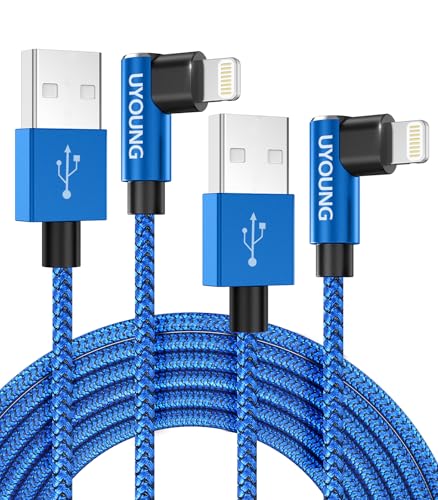 90 Degree iPhone Charger [Apple MFi Certified] Lightning Cable 6 FT, 2 Pack - color: Blue, size: 6FT