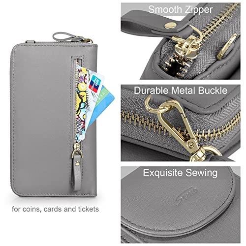 S-ZONE Small Crossbody Bags for Women Phone Purse RFID Blocking Wallet | Card Slots, Vegan Leather, Anti-theft, Multi Pockets, Detachable Adjustable Strap, Travel Eveyday Outing - color: Dark Grey