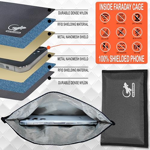 Gecko Travel Tech Faraday Bag Anti-Tracking GPS RFID Car Key Signal Blocker Wallet Shielding Pouch Protective Case for Cell Phone Car Key FOB, Data Privacy, Electronic Device Security (GRAY - NYLON) - color: GRAY - NYLON