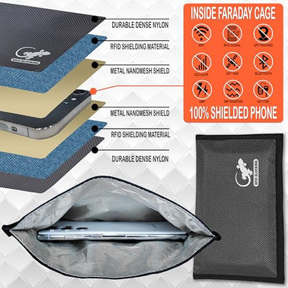 Gecko Travel Tech Faraday Bag Anti-Tracking GPS RFID Car Key Signal Blocker Wallet Shielding Pouch Protective Case for Cell Phone Car Key FOB, Data Privacy, Electronic Device Security (GRAY - NYLON) - color: GRAY - NYLON