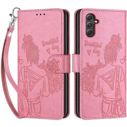 Wallet Case for Samsung Galaxy A54 5G, Pink Girl | Women Flip Folio Cover, Embossed PU Leather, Stand, Credit Card Holders Slots, Wrist Strap - color: 9