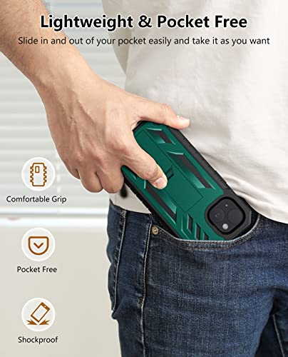 FNTCASE for iPhone 14 Plus Case, Built-in Screen Protector, Kickstand Green | 20FT Military-Grade Drop Protection, Anti-Slip Matte Textured, Rugged Heavy Duty Shockproof TPU Protective Cover - color: Green