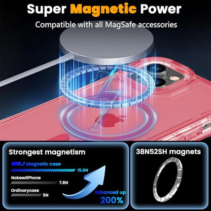 WRJ Magnetic Clear for iPhone 13 Case,iPhone 14 Case,[Compatible with MagSafe][Military Grade Drop Protection] Transparent Full Body Shockproof Protective Phone Case-Peach Pink - color: Peach Pink, style: Transparent