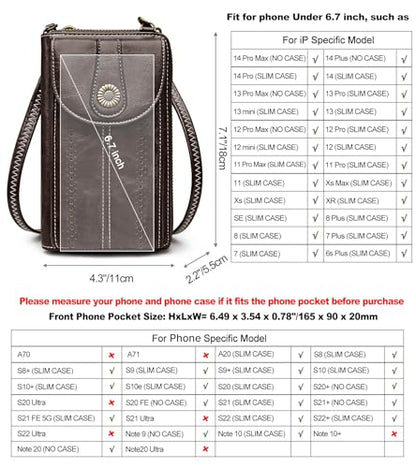 S-ZONE Women RFID Blocking Crossbody Cell Phone Purse PU Leather Wallet | Card Slots, Anti-theft, Multi Pockets, Detachable Adjustable Strap, Small, Travel Eveyday Shopping Outing - color: Coffee