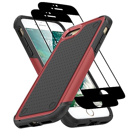 Jeylly Compatible with iPhone SE 2022 / SE 2020 Case, Heavy Duty Full Body Rugged Shockproof Protection Hybrid Hard PC Non Slip Texture Protective Girls Women Boy Men Cover for iPhone SE/8/7, Red - color: A Red+Black, size: iPhone SE 2022/SE 2020/8/7