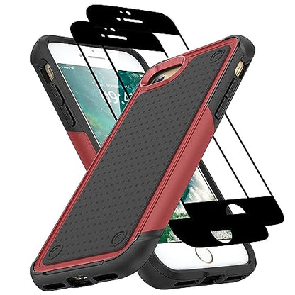 Jeylly Compatible with iPhone SE 2022 / SE 2020 Case, Heavy Duty Full Body Rugged Shockproof Protection Hybrid Hard PC Non Slip Texture Protective Girls Women Boy Men Cover for iPhone SE/8/7, Red - color: A Red+Black, size: iPhone SE 2022/SE 2020/8/7