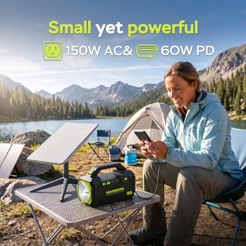 MARBERO Portable Power Station with AC Outlet 100W Solar Generator 88.8Wh - color: Yellow Green