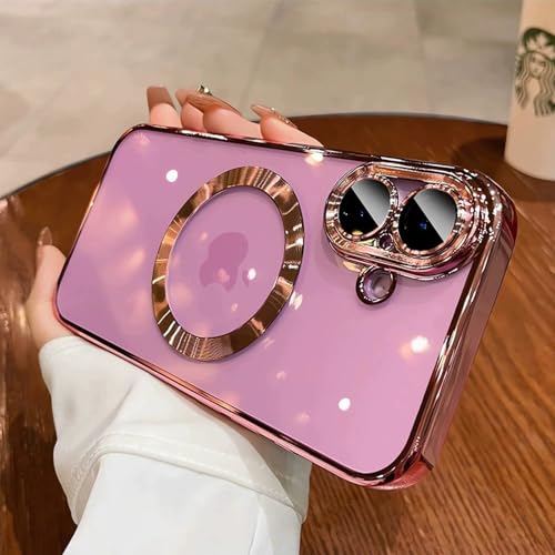 MIFEDUCT Magnetic for iPhone 13 Pro Case Clear [Compatible with MagSafe] Anti Yellow 13 Pro Case with Camera Len Protector Luxury Plating Soft TPU Shockproof Protective Phone Cover 6.1", Pink Titanium - color: Pink, size: For iPhone 13 Pro 6.1"