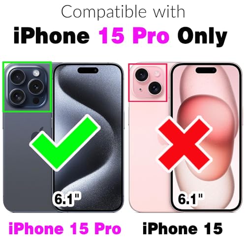 Asuwish Phone Case for iPhone 15 Pro 6.1 inch Zipper Wallet Magnetic Detachable Cell Cover with Tempered Glass Screen Protector Crossbody Strap Flower Credit Card Holder i Phone15 i15 15Pro Women Blue - color: Blue