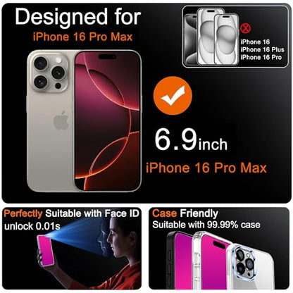 Privacy Screen Protector for iPhone 16 Pro Max 2 Pack (Pink) - color: for iPhone 16 Pro Max (Pink)