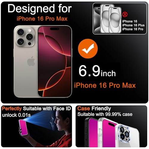 Privacy Screen Protector for iPhone 16 Pro Max 2 Pack (Pink) - color: for iPhone 16 Pro Max (Pink)