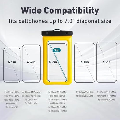 Floatable Soap Bubble Waterproof Phone Pouch/Case with Crossbody Lanyard for iPhone 17 16 Pro Max/15 Pro/14/13/12, IP68 Cellphone Dry Bag Beach Cruise Ship Essentials, 1 Pack-Yellow-7″ - color: D3-Yellow