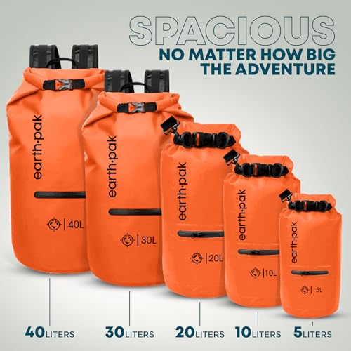 Earth Pak Waterproof Dry Bag with Zippered Pocket - Waterproof Dry Bag Backpack Keeps Gear Dry - color: Orange, size: 30L