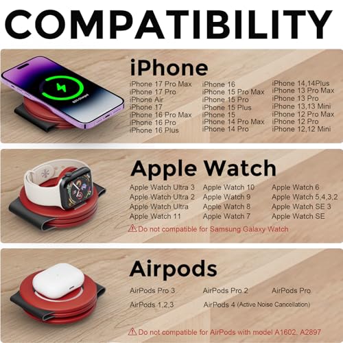 HICOBER 3IN1 Wireless Charging Station for iPhone, Watch, AirPods, Dark Red - color: Dark Red